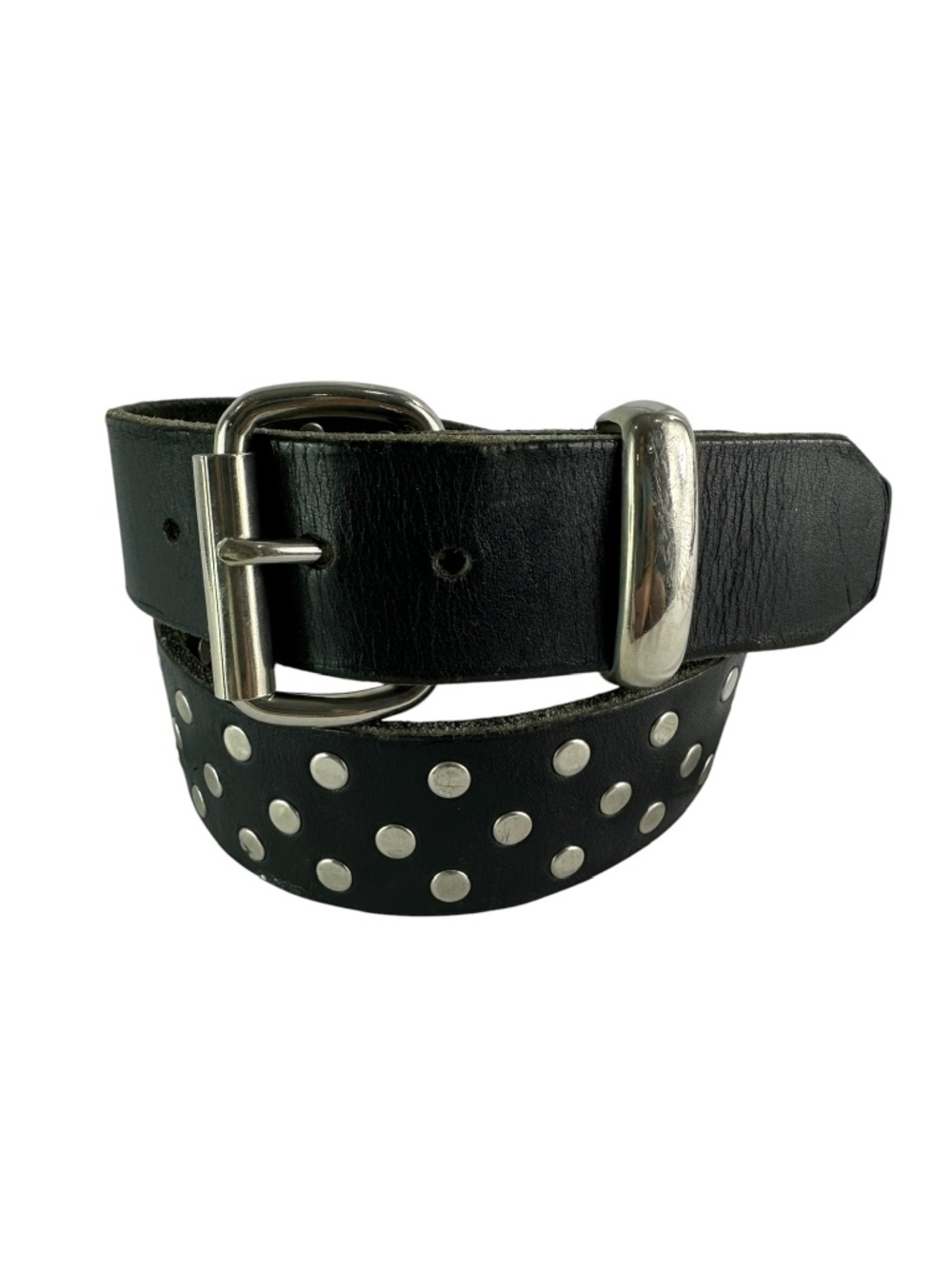 Genuine Custom Made Black Leather With Silver Studs Unisex Belt Size 30 Unisex